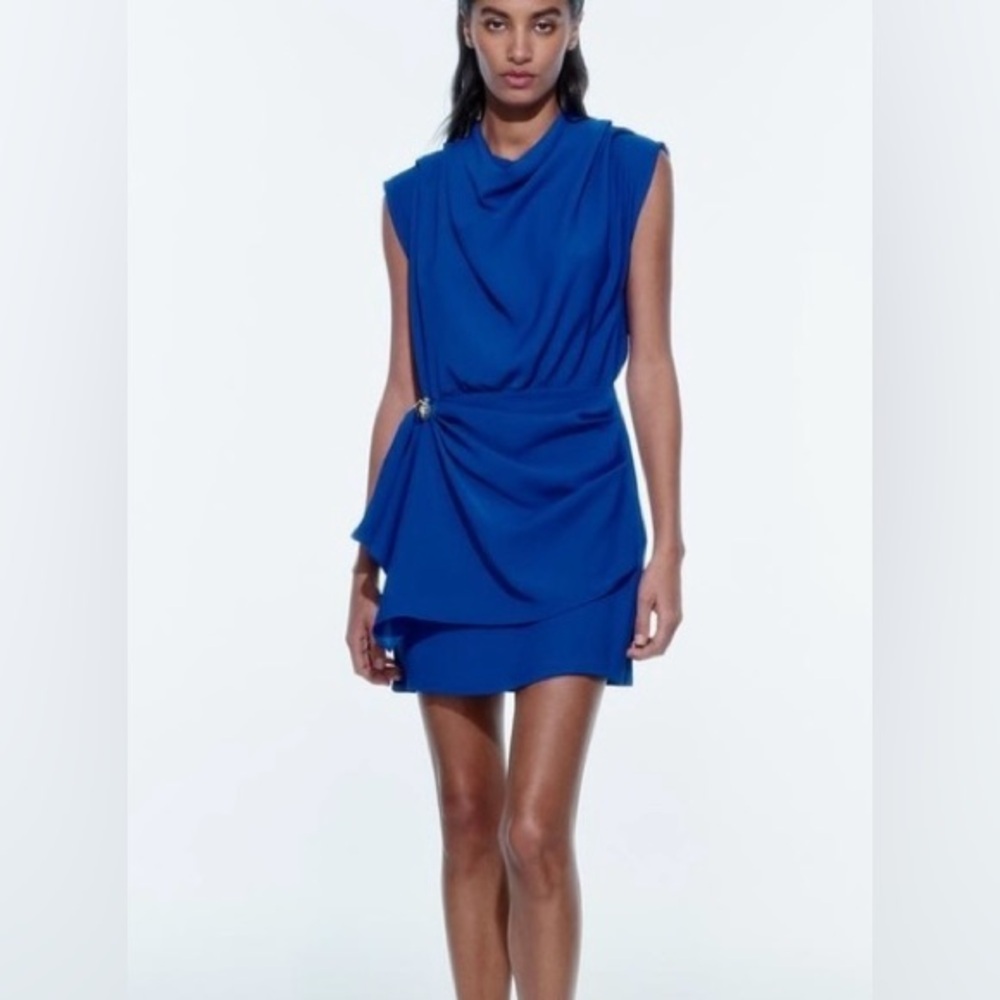 Zara Wrap Front Royal Blue Mini Dress